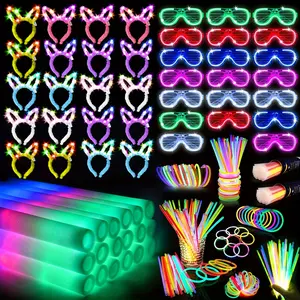 260pcs party supplies, including 20pcs foam glow sticks, 20pcs led glasses, 20pcs bunny earbands and 200pcs glow sticks, suitable for birthday party, party supplies, party decorations, bachelorette party, party decorations, holiday party Gifts Halloween