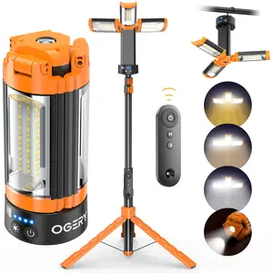 OGERY 10000mAh Camping Light with  Remote Control & Power Bank - Rechargeable 2200 Lumens Dimmable Work Light, Emergency Light & Detachable Tripod (1.75-6.5 Ft) for Outdoor, Hiking, Home & Emergency