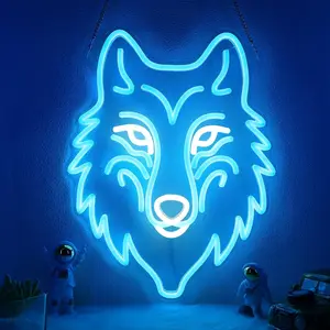 Wolf Neon Light, Dimmable LED Wolf Animal Wall Decor, Christmas Gift, Birthday Gift for Boys, Bedroom Living Room Home Decoration, USB Powered