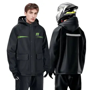 Men's Classic Motorcycle Raincoat Set, Thick Waterproof Jacket and Long Pants Two-Piece, Durable Outdoor Wear