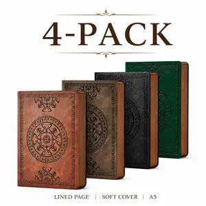 CAGIE 4 Pack A5 Softcover Lined Journal Vintage Hand-Stitched Notebook for Bible Study Travel Writing Spiritual Grimoire Style Gift for Men Women Dad Father’s Day Gift Idea