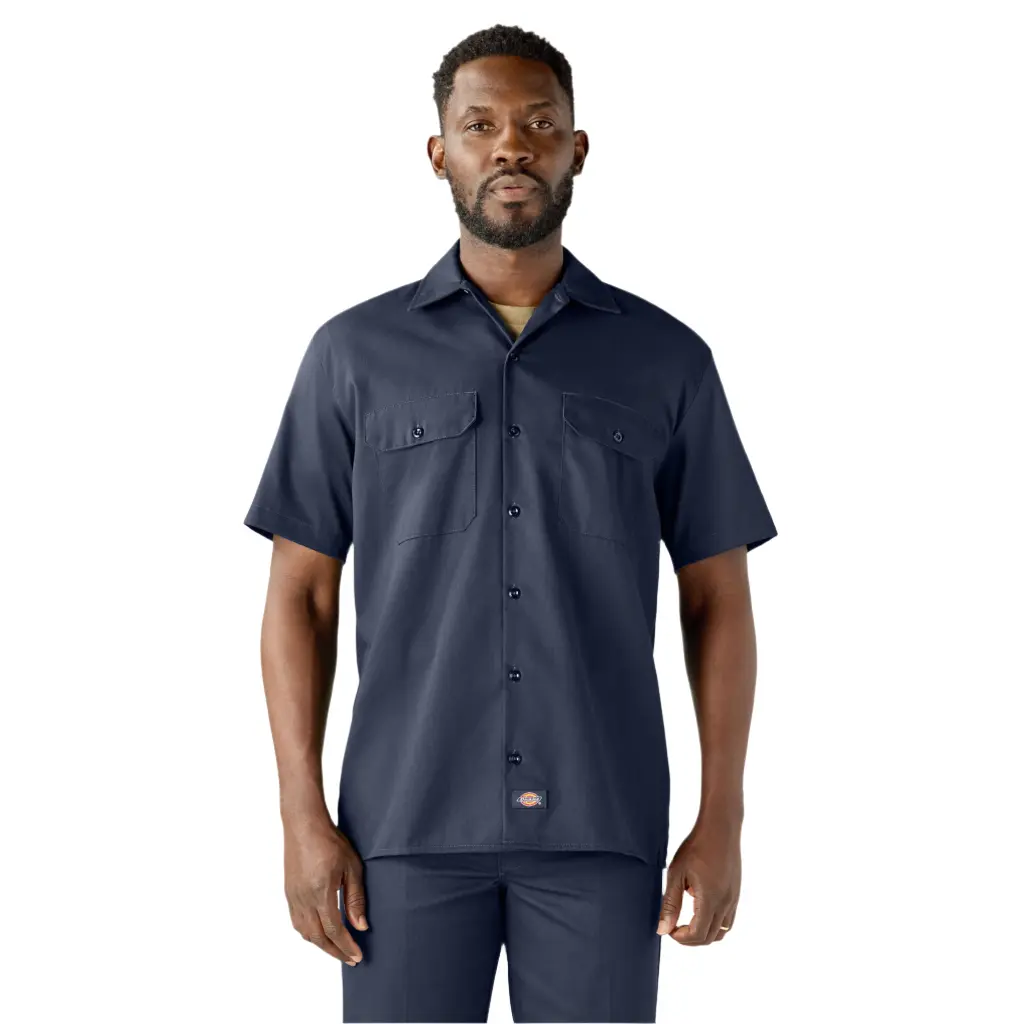Dickies Men's Flex Generous Fit Short-Sleeve Work Shirt, Textured Stretch Twill with Stain-Release & Moisture-Wicking Fabric, Pocket, Menswear, Cotton, Workshirt