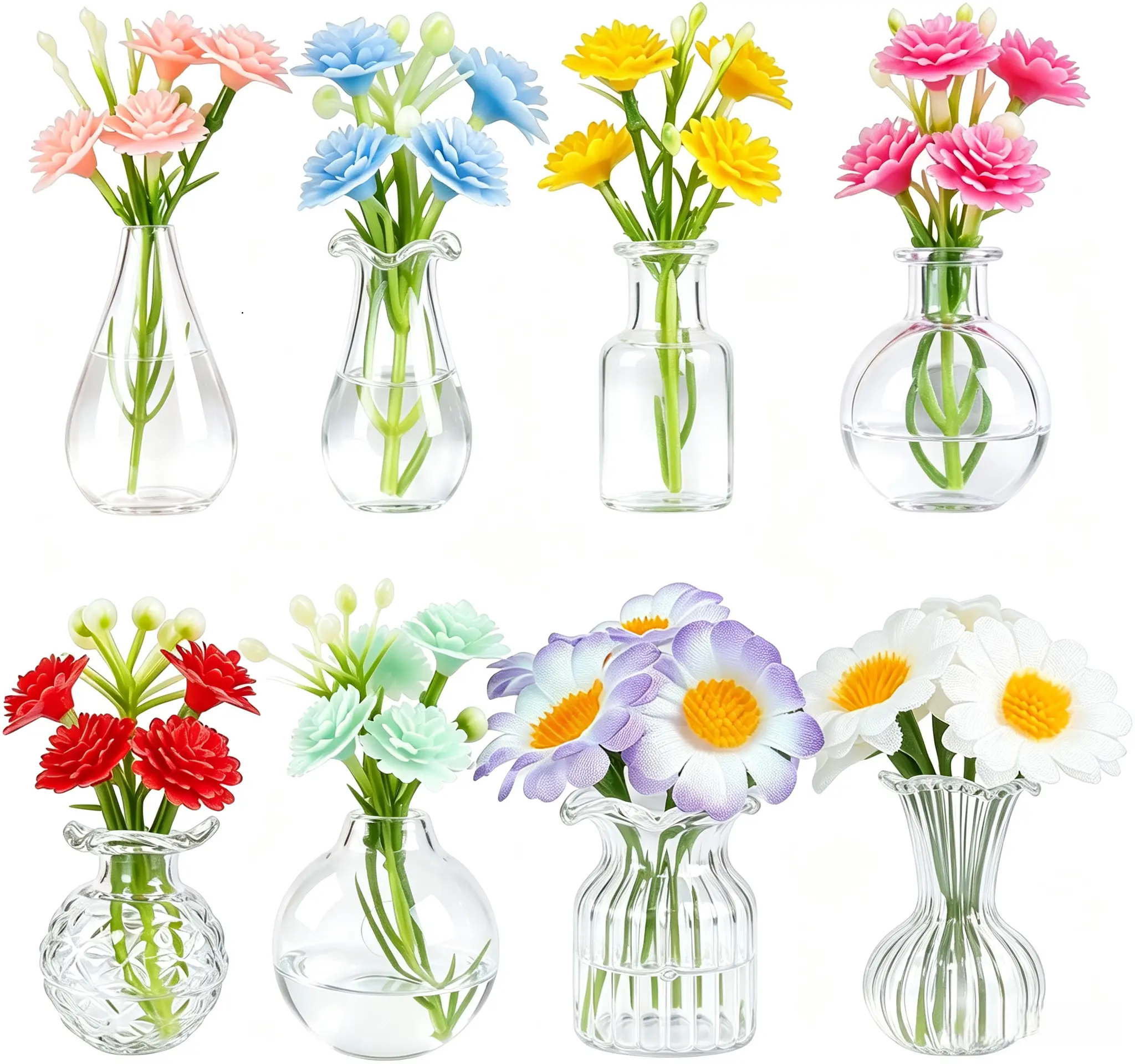 8-Pack Clear Mini Vase Refrigerator Magnets, Nordic & Chinese Minimalist Style, Durable Resin Glass with Strong Magnetic Back, Decorative Ornaments for Kitchen, Office, and Gift Giving, Handcrafted in Jingdezhen, CN