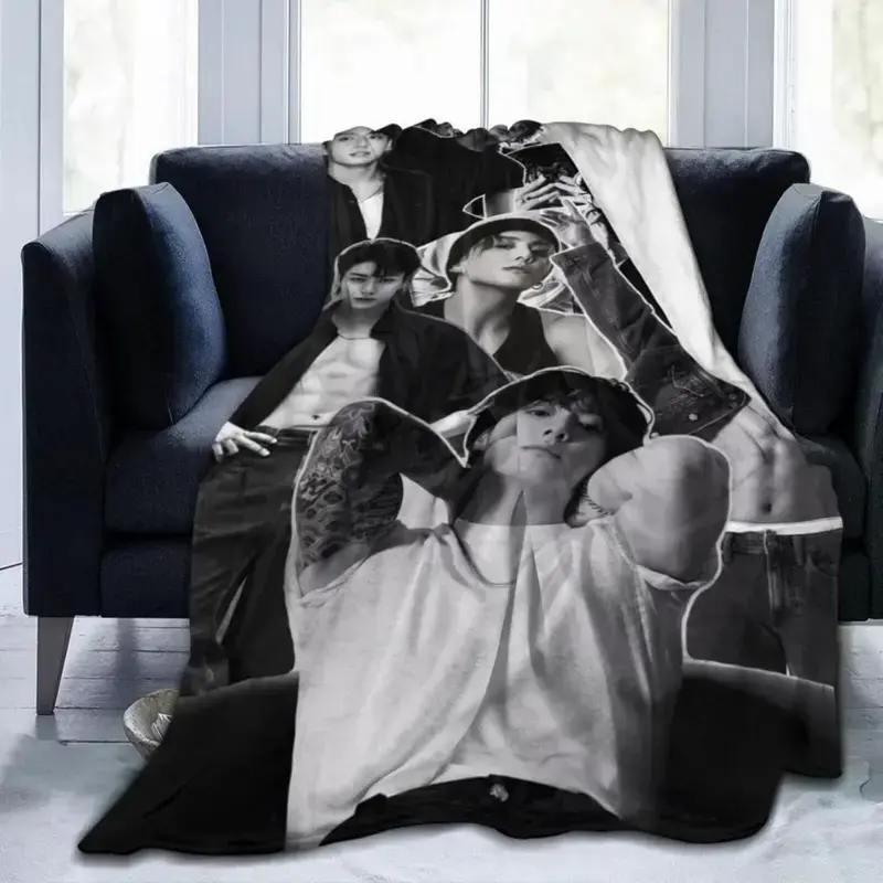 Jungkook Music Portrait Flannel Throw Blanket, Korean Pop Singer Fan Art for Dorm Bedrooms, Concert Inspired Sofa Accent, Soft Lounge Cover & Birthday Holiday Gift for Collectors and K-Pop Lovers