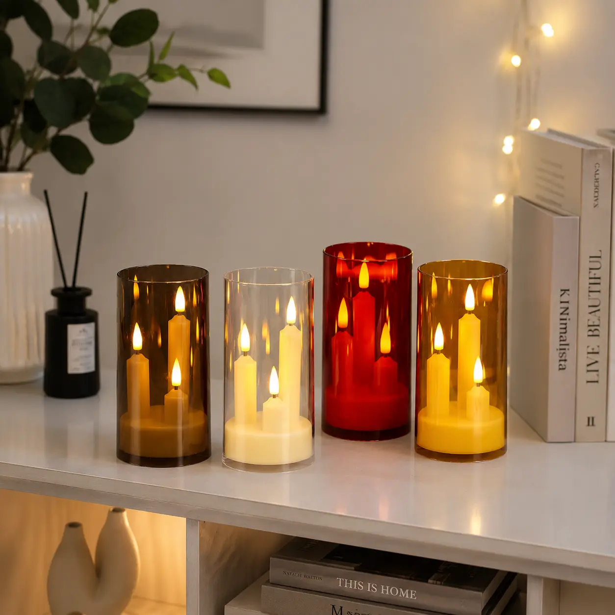 3-Head Acrylic LED Flameless Candle Holder, Electronic Candle Light Centerpiece for Wedding, Bedroom, Living Room, Party, Tabletop and Romantic Home Decor