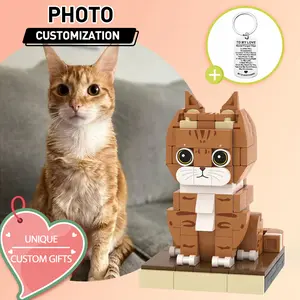 Full Body Customizable Cat Brick Figures with Keychain  Customized Cat Only Cute Gift