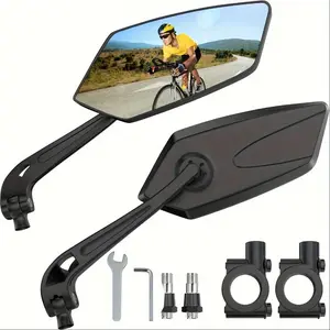 2pcs Bike Rear View Mirrors - 360° Rotatable Adjustable Safety Cycling Mirrors with Wide-Angle, Handlebar Mount Compatible for Mountain Bikes, Road Bikes, Bicycle Accessories
