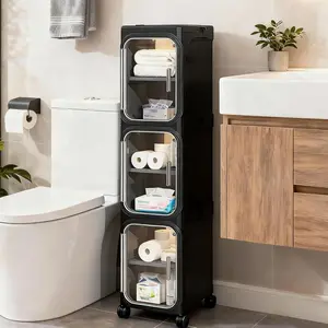 4-Tier Tall Narrow Storage Cabinet, Slim Bathroom Storage Cabinet with Adjustable Shelves and Wheels, Narrow Organizer for Small Space, Bathroom, Kitchen, Laundry, White