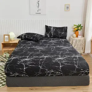 Marble Printed Brushed Fitted Bed Sheets, 3-Piece Bedding Set with Soft Ditsy Floral Print, Wrinkle-Resistant Flat Weave, Deep Pockets, Multi-Size Options for Bedroom, Guest Room, Three Pieces
