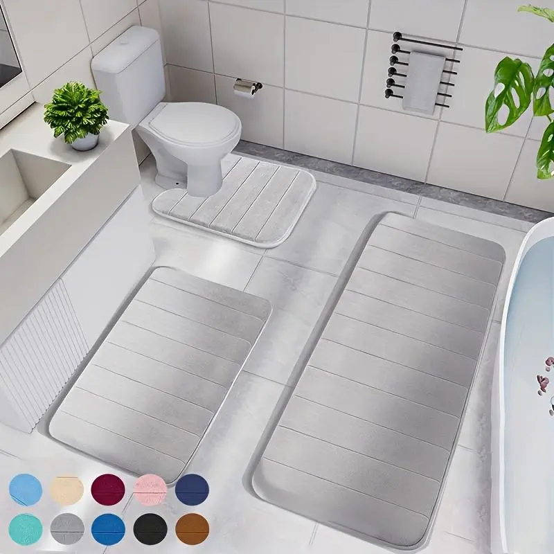 3pcs Memory Foam Strip Bath Mats, Fast Absorbent Washable Bath Mat, Non-slip Thickened Bath Rug, Machine Washable Carpet, Soft And Comfortable, Shower Room Carpet, kitchen Area Rugs, Laundry, bedrooom, shower, indoor mat, Bathroom Accessories