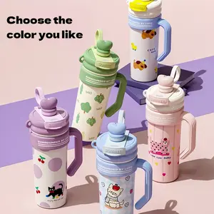 Women's Cartoon Ice King Cup, Tea Water Separated Large Capacity Insulated Mug with Handle Straw, Cute Design, Perfect for Daily Use, Tumbler Gift