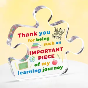 Teacher Gifts for Women Men Unique Acrylic Puzzle Piece  - Ideal Teachers Birthday Graduation Retirement Present from Students, End of Year Thank You Gifts Chic Desk Decoration, Novelty Desk Decor, Acrylic Plaque Sign