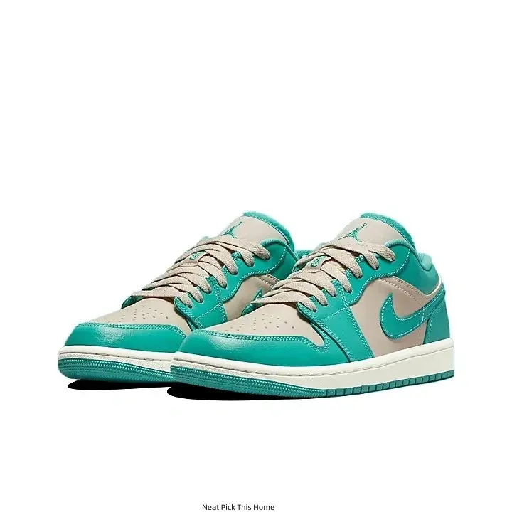 Off White Teal Two-Tone Teal Swoosh Retro Low Top Jordan Casual Sneakers Cream White Midsole Teal Rubber Outsole Smooth Leather Daily Walking Trainers for Men Women Streetwear