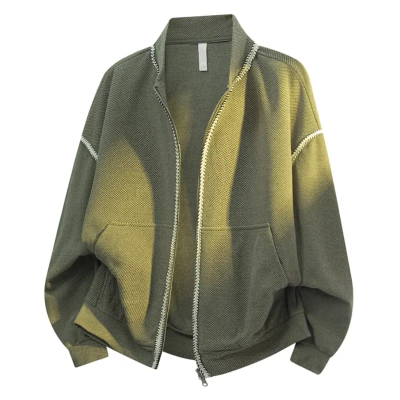 Men's Casual Baseball Collar Jacket, Zip Up Medium Length Polyester Sweatshirt with Pockets, Loose Fit Shirts, Machine Wash, M, Halloween, Top, Menswear, Coats, Zipper, Longsleeves, Stylish, Baseball Jersey, Outdoors, Day, Cardigan, Sweater