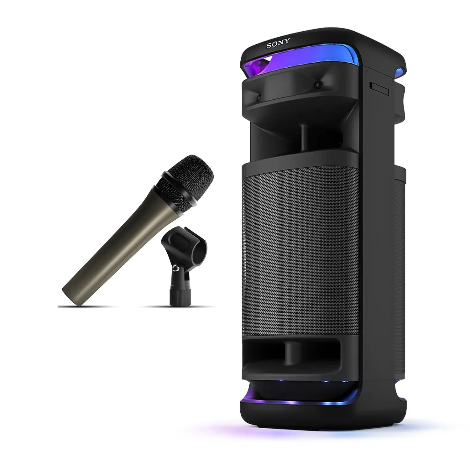 Sony ULT TOWER 10 Party Speaker (Black) Bundle with Wired Unidirectional Dynamic Microphone, High Quality Audio Speakers for Home Entertainment