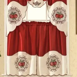 3PC Big Apple Embroidery Kitchen Curtain Set