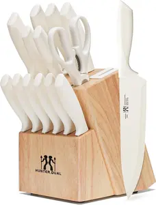 Knife Set,15 Pcs Kitchen Knife Set with Block Self Sharpening, Dishwasher Safe, Anti-slip Handle (Beige)