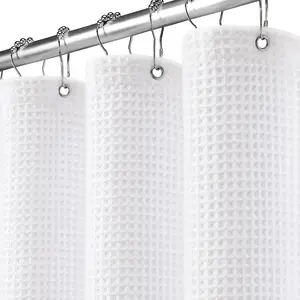 Waffle Weave Shower Curtain - White Cotton Fabric Texture Heavyweight Shower Curtain for Bathroom,Washable,72Wx72L
