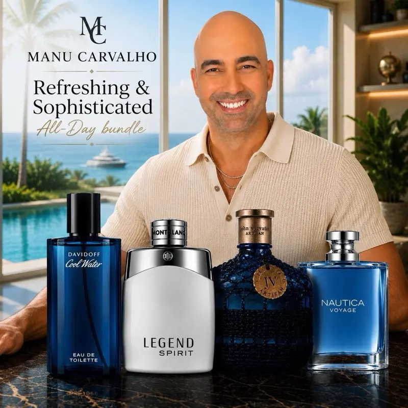 Designer Fragrance Bundle | Mont Blanc Legend Spirit + Cool Water Davidoff + John Varvatos Artisan Blue + Nautica Voyage