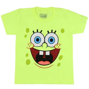 SpongeBob Squarepants T-Shirt Boy's Neon Big Face Short Sleeve Graphic Top