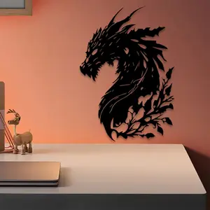 1pc Dragon Metal Wall Art, Dragon Statue Mural, Modern Abstract Design, Modern Home Decoration, Aesthetic Wall Decor, Perfect for Garden Wall, Halloween Decor, Ideal Gift for Fantasy Lovers, Anti-Corrosion Metal, Decorative Artwork, Western Wall Art
