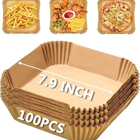 100 Pcs Parchment Paper for Air Fryer, Non-Stick Liners Square Free of Bleach, Microwave Safe