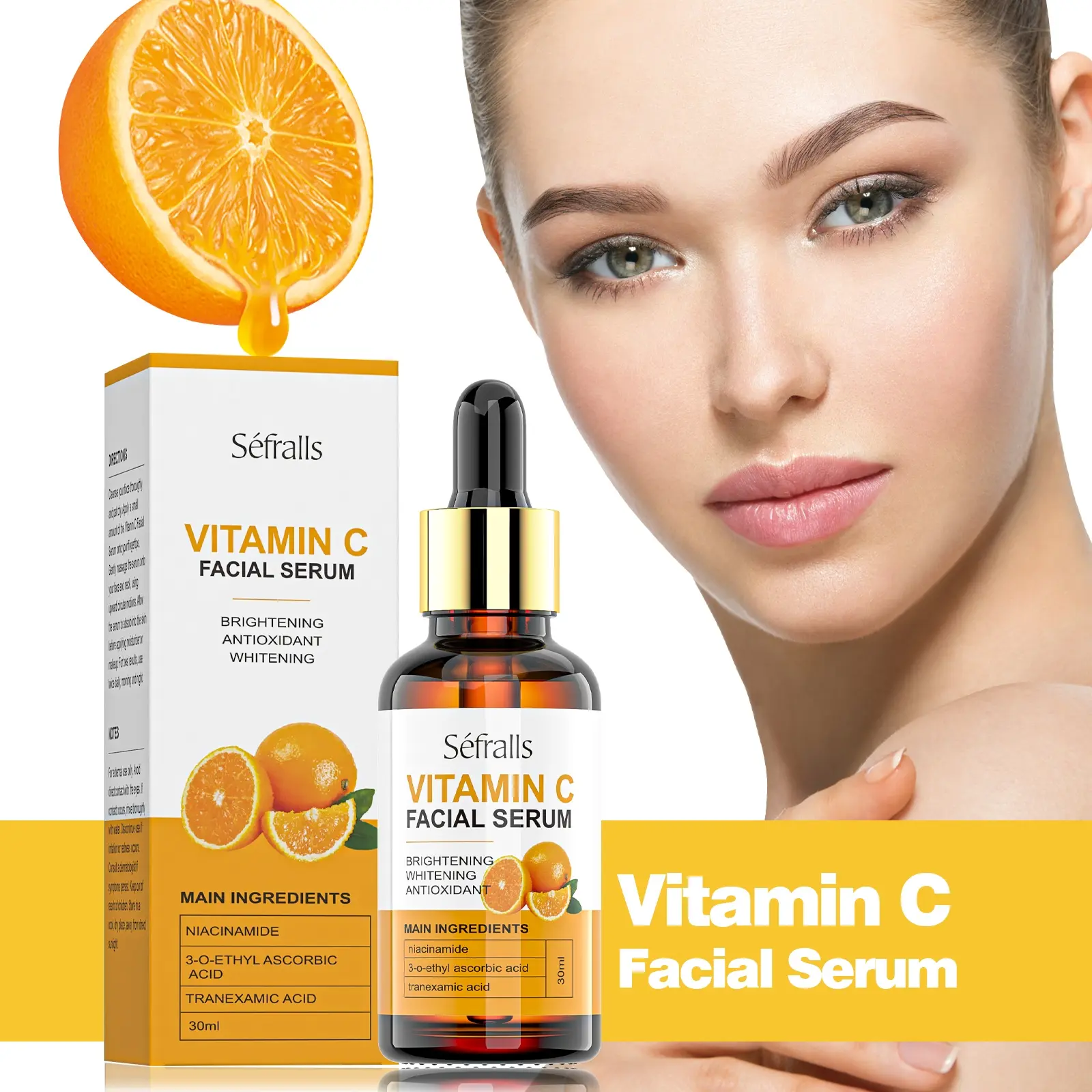Vitamin C Facial Serum, Brightening Vitamin C, Brighten Skin Tone, Reduce Melanin, Enhance Elasticity, Firming Anti Wrinkle, Anti-Oxidant Protection, Suitable for Men & Women