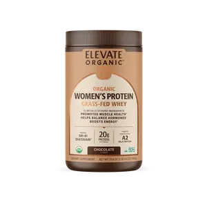 Elevate Organic Women's Grassfed Whey Protein Powder 20g Protein with Shatavari, KSM-66 Ashwagandha & Acti Veda Hormonal Balance, Lean Muscle & Gut Health Chocolate & Vanilla — 18 Servings