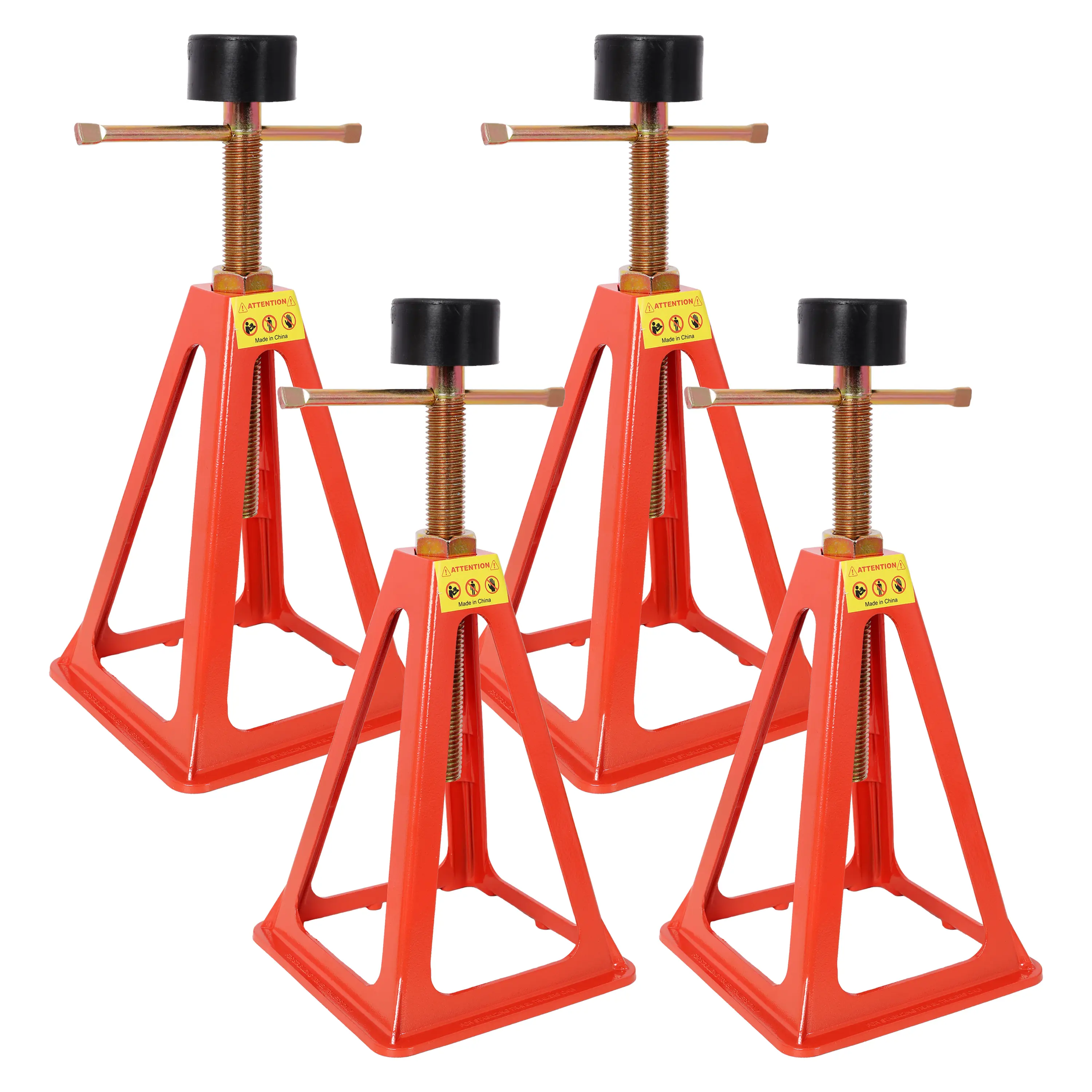 4-Pack RV Stabilizer Jacks, Heavy Duty Adjustable Screw Jack Stands for Travel Trailer Camper, 3300 Lbs Each Load Capacity, 11" to 17" Height Range, with Spare Nuts & Rubber Pads for RV Leveling & Sup, Red