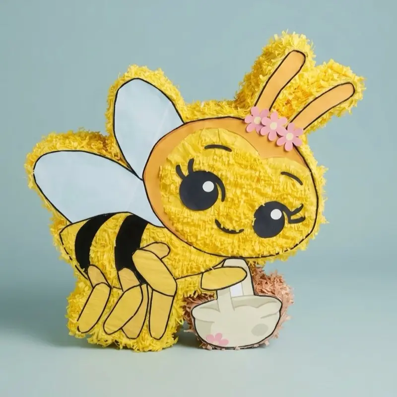 Abejita - Adorable Yellow Bee Pinata with Floral Accent and Honeycomb Design for Festive Celebrations