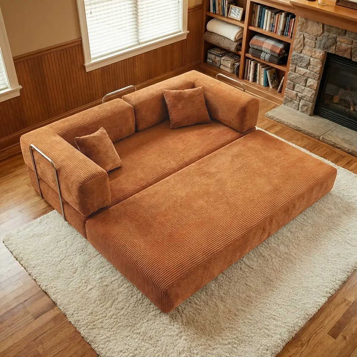 5-in-1 Modular Sofa Bed - 79in Double Pre-Assembled Living Room Furniture, High-Density Foam Folding Mattress, Washable Fabric Armchair with 2 Oversized Cushions for Small Spaces Modern Living Room Decor, 5-In-1 Living Room Furniture,familyfun