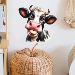 Smiling Cow Head Wall Sticker, Waterproof Peel and Stick Decal, Farm Animal Art for Nursery, Kitchen Decor