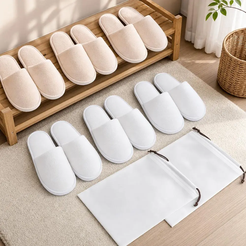 6-Pair Non-Slip Disposable Slippers with 2 Storage Bags – Luxury Spa Closed-Toe Guest Slippers for Hotel, Travel, Bridal Parties, Women & Men – Bulk Bulk Slipper Set for Guests & Visitors