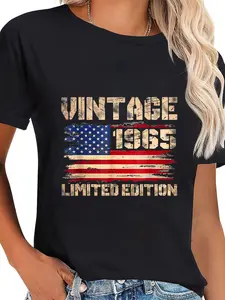 100% Cotton 60 Year Old American Flag T-Shirt Vintage 1965 60th Birthday Gifts