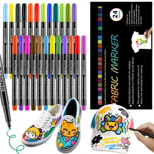 Fabric Markers Permanent For Clothes, 24 Colors Fabric Pens - Waterproof & Machine Washable, No Bleed Pens for T-Shirt, Canvas Shoes, Bags, Pillowcase, Fine Tip Clothing Markers for Laundry Marker, Drawing Markers, Doodle Drawing Pen
