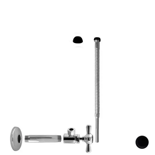 Westbrass Corrugated Riser Kit - 1/2" IPS Faucet, 0.38 in. x 12 in., 15.25 in. Length, Heavy Brass Cross Handle, Compression Valve, Low Profile Sure Grip Flange, Powder Coat Flat Black for New Water Closets with 7/8" Toilet Cone Washers