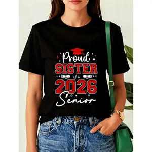 100% Cotton Unisex Senior 2026 Proud Sister of a 2026 Senior Graduate T-Shirt Casual Graphic Printed Vintage Tshirt