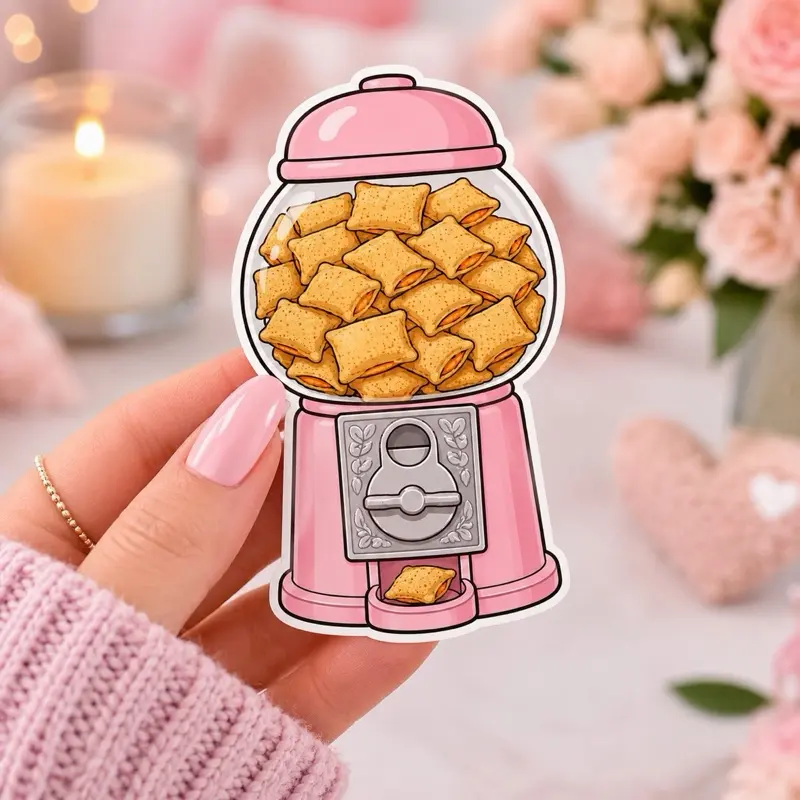 Girl Dinner Pizza Roll Sticker – Cute Pink Gumball Machine Decal