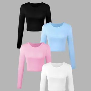 Kids' Stylish Long - Sleeve Crop Tops: 4 Color Options, Durable & Fashionable for Little Fashionistas