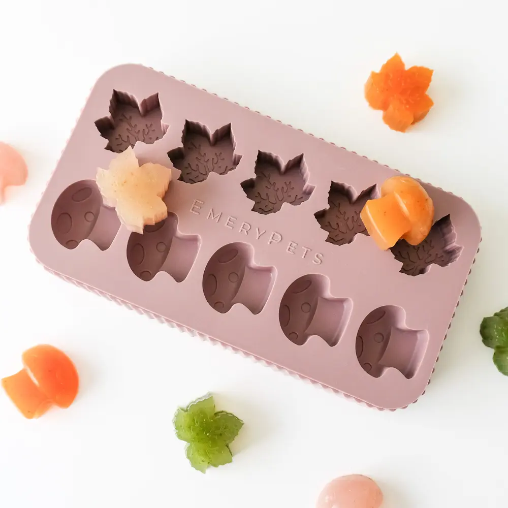 EmeryPets Maple Leaf + Mushroom Mold I Make Frozen, Baked, Gummy Treats, or Make Cute Ice Pops For Yourself! 100% Food Grade Silicone Stackable Molds