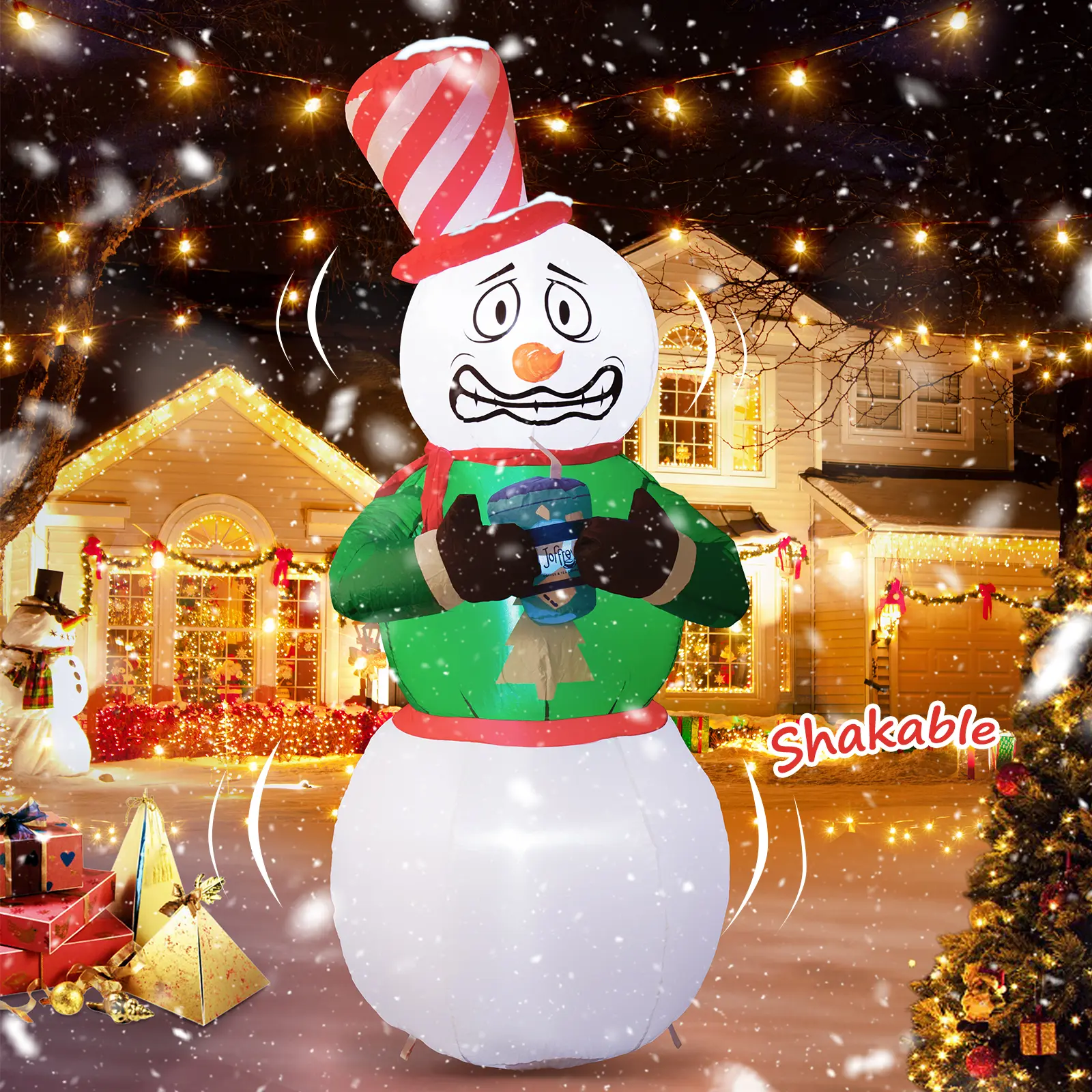 6FT LED Illuminated Shivering Snowman, Festive Christmas Lighting Decoration, Outdoor Indoor Holiday Celebrations Ornaments christmas 2025 ornament