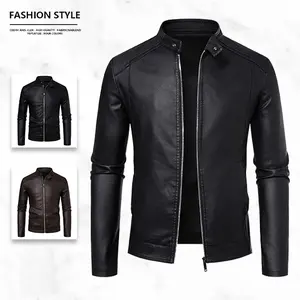 Men's Leather Jacket Slim Fit Fashion Style High Quality Fabric Brand Jacket Black Color