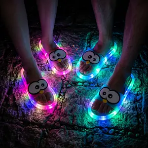 BIQIHERELED Light Up Slippers, Flashing Glow Slides, Cute Cartoon Open Toe Sandals, Glowing Slippers, LED Sandals, Festival Shoes, EDM Concert Accessories, Rave Party Footwear, Light Up Festival Outfit,Women's Heel-Activated Light-Up Slippers