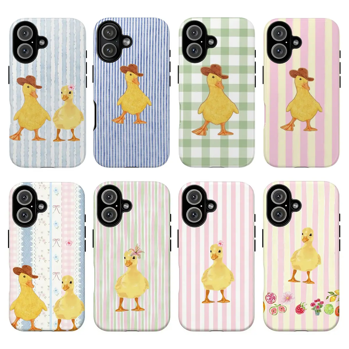 Cowboy Duck iPhone Case, Cute Western Duck Phone Cover, Aesthetic Blue Stripe Design, Compatible with iPhone 17 16 15 14 13 12 11 Pro Max Plus Air Country Club Aesthetic Farmcore Defender Shield