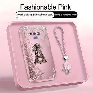 Crown Floral Art 26 letter Phone Case, Suitable for [Galaxy Note9] high-end women's, Lanyard a beautiful four-leaf clover lanyard is included🍀 952