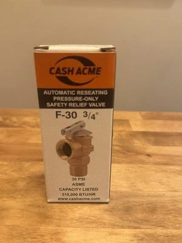 Cash Acme F-30 3/4" Safety Relief Valve 30 PSI ASME 510000 BTU 20166-0030 NIB