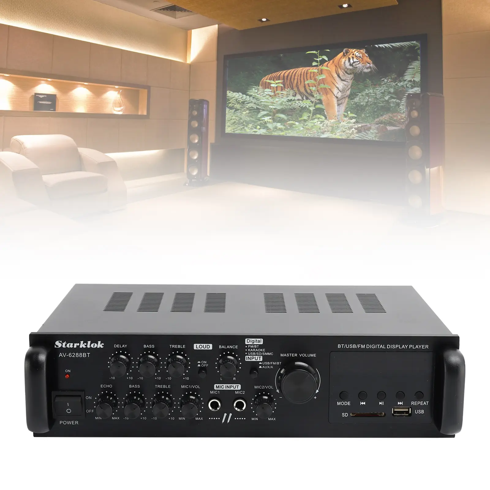 2500W 5CH Amplifier Amplificador Bluetooth 5.4 HiFi Stereo AV Surround Amplifier SD FM Home Theater Aluminum-Alloy
