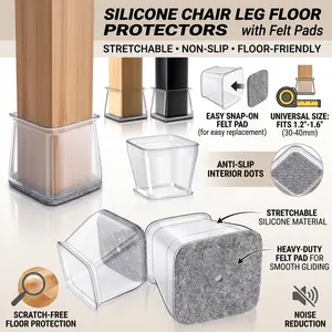 12 Pcs Rectangle Grey Felt Chair Leg Floor Protectors for Hardwood Floors, Rectangle Silicone Chair Leg Caps, Furniture Leg Covers Cups for Table Desk