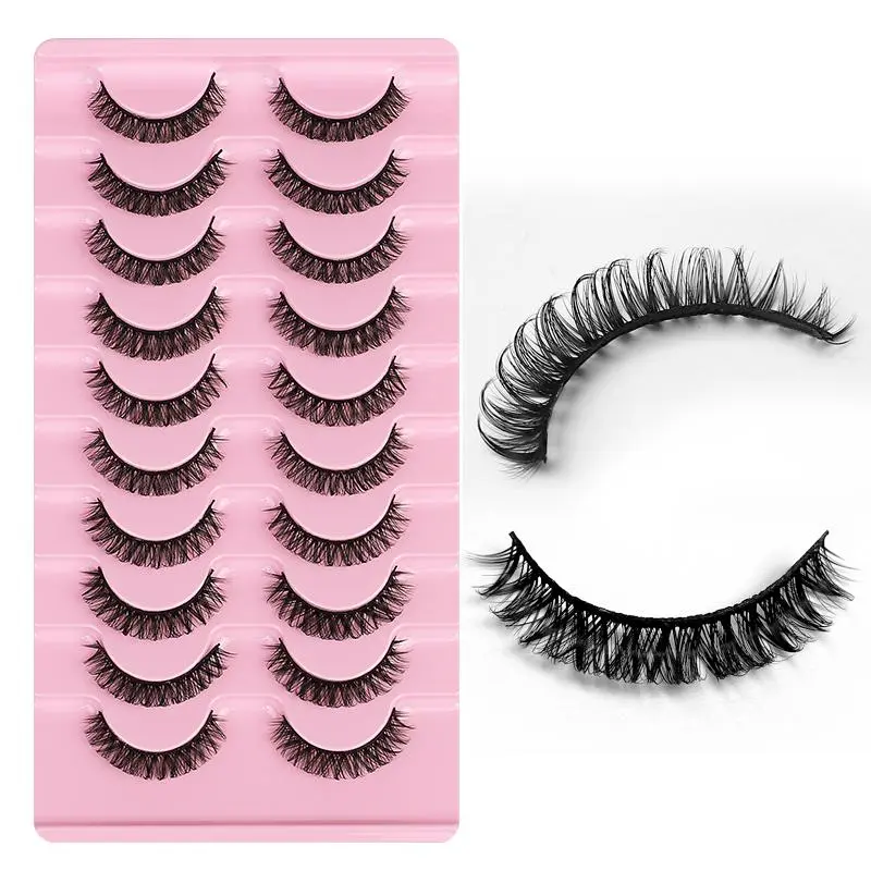 10 Pairs Fluffy False Eyelashes, Fake Eyelashes, Wispy Cat Eye Faux Cluster Lashes, Natural Curling Eye Makeup Strip Lashes, Full Volume Volumized False Eyelash for Eyelash Falsies, False Eyelash Set