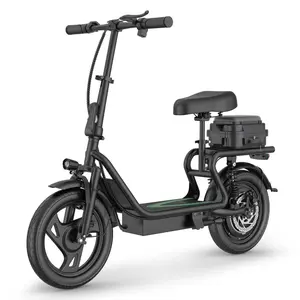 48V Dual Battery Foldable Electric Scooter with Seat, Rear Storage Box, 750W Peak Power, 22MPH Fast Speed, 21-27 Mi Range, 14" Anti-Slip Inflatable Tires, Dual Brake System, 51Lbs Lightweight, 265Lbs Max Load, Waterproof LED Headlamp